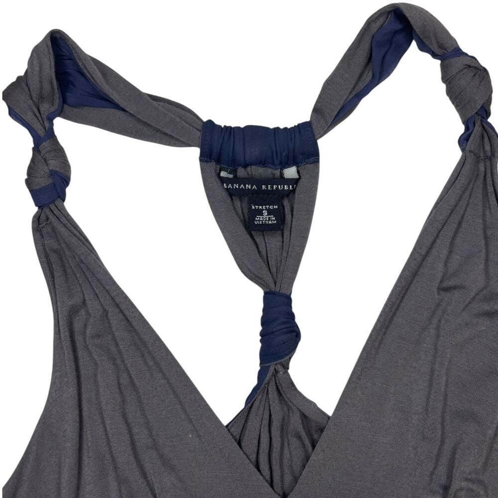Banana Republic Grey Navy Blue Stretch Knit Halter Maxi Dress - Picture 3 of 7